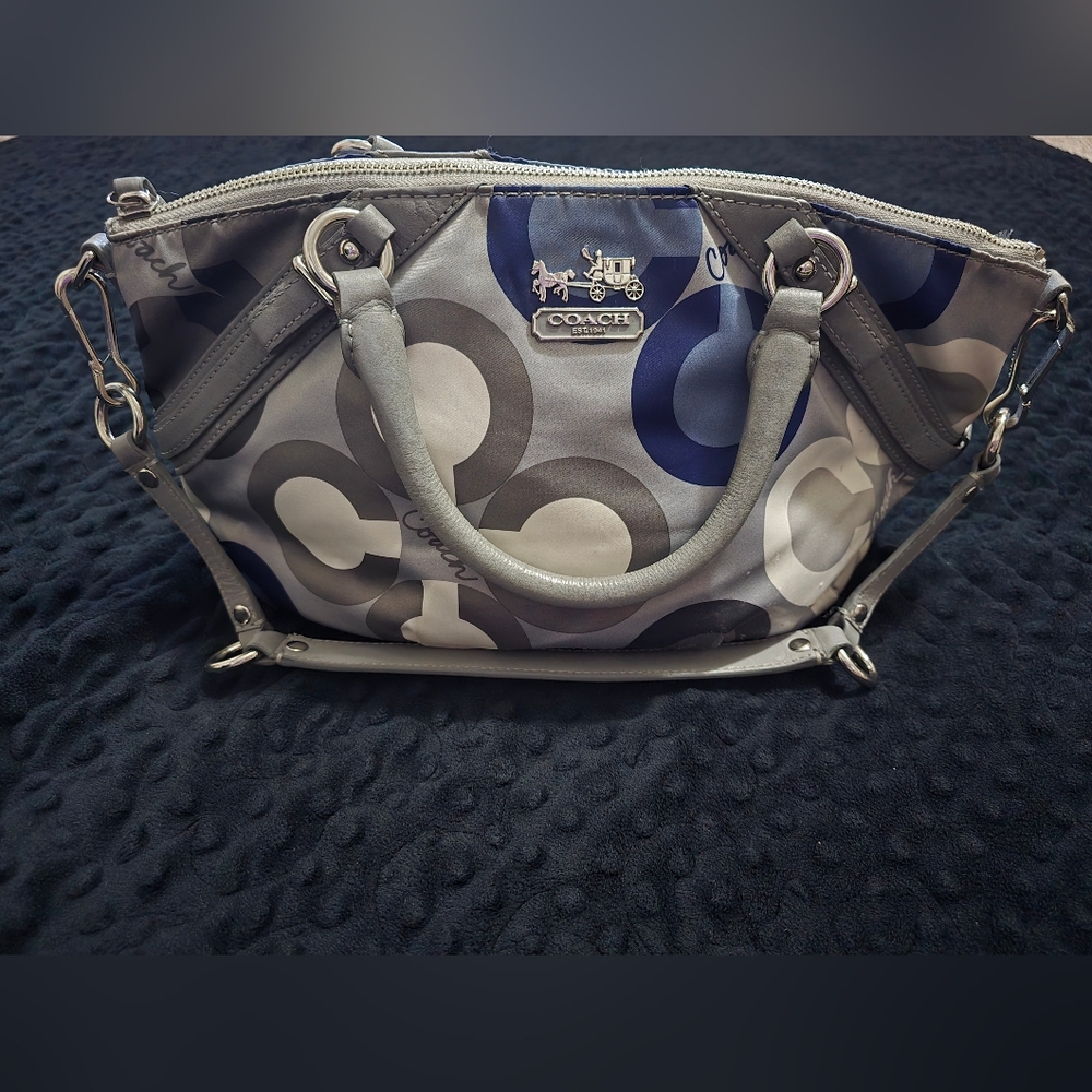 Coach Madison Sophia Gray and Blue Satchel with Signature Design